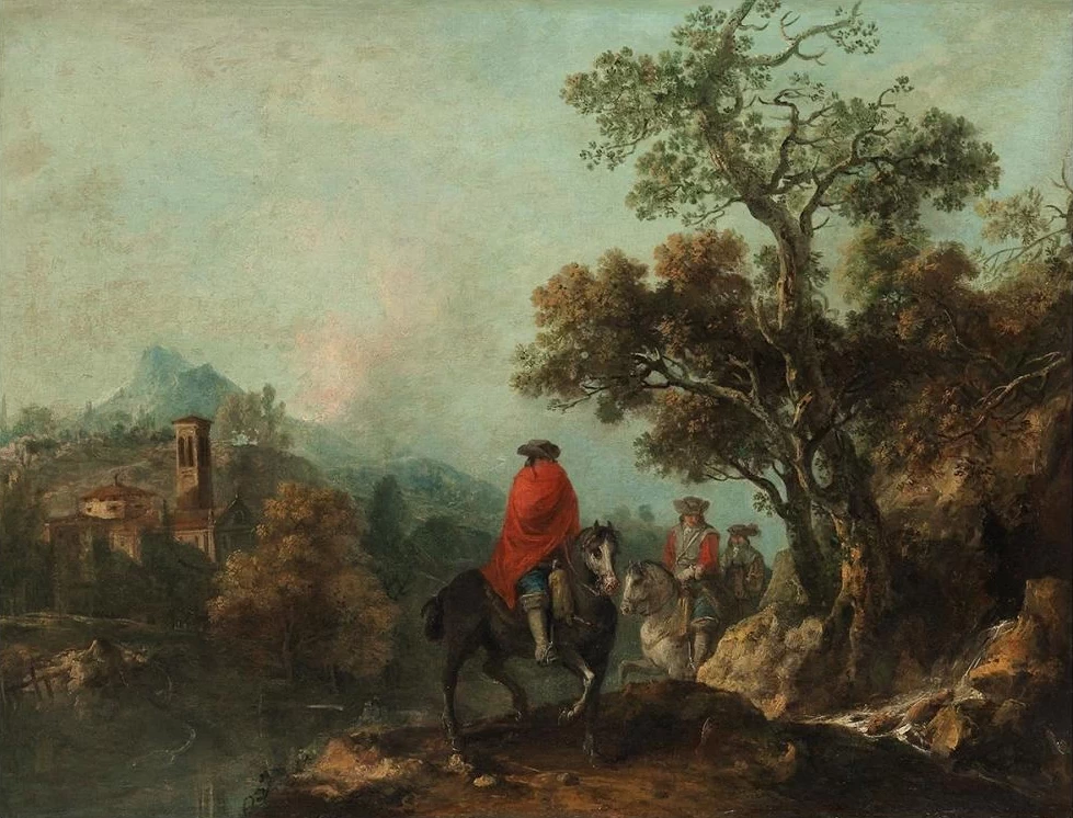 Paesaggio di montagna con viandanti